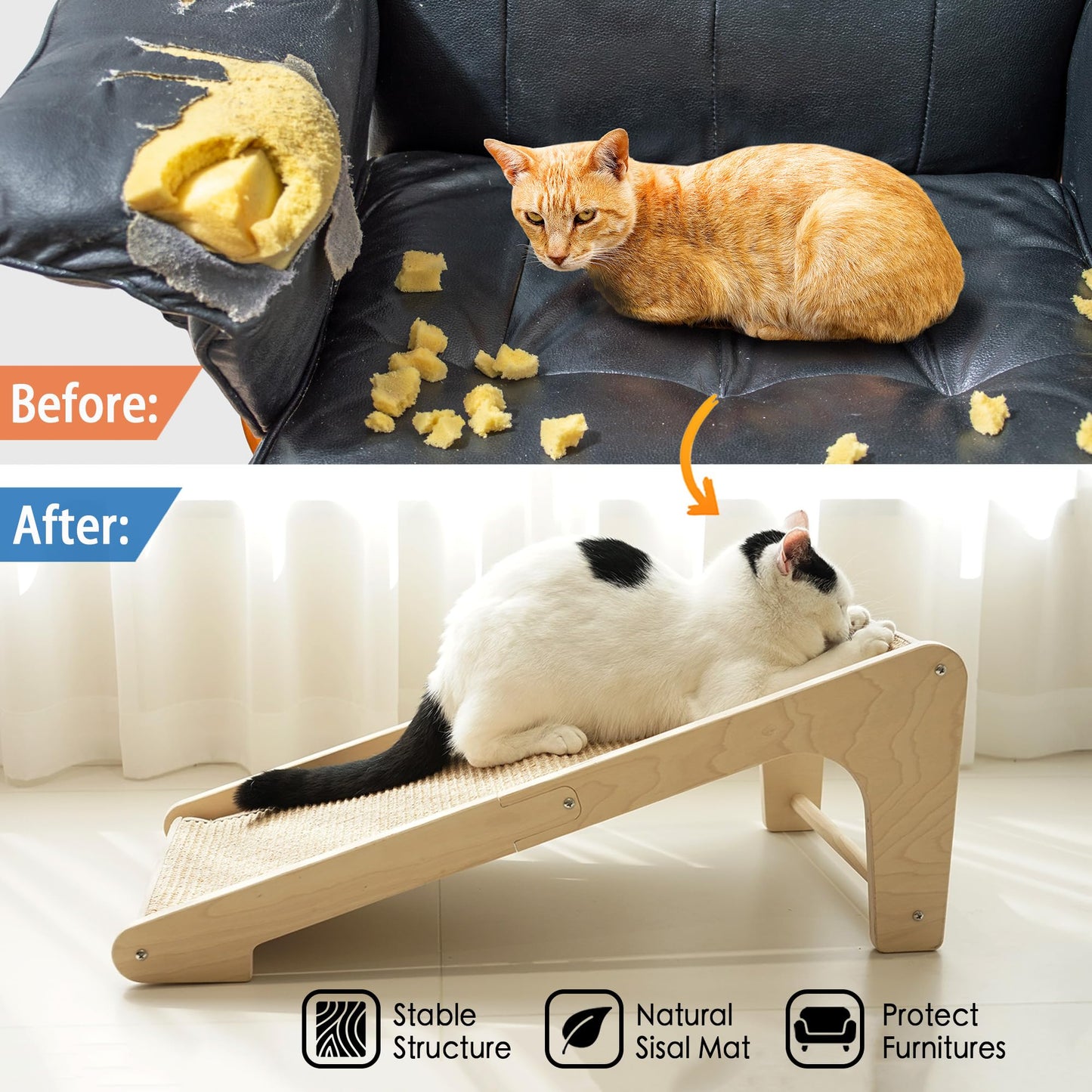 PETKARAY Cat Scratcher, Cat Sisal Scratching Ramp, L Shape Cat Scratch Pad for Indoor Cats, Wall Furniture Protector with Catnip Large