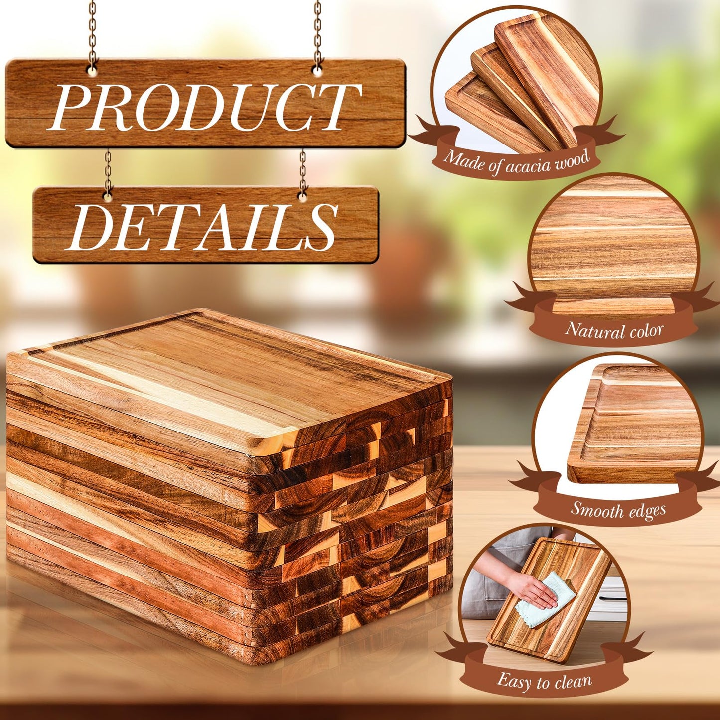 Roshtia 12 Pcs Acacia Wood Serving Tray Rectangular Wooden Serving Platter Christmas Dinner Plates Wood Cheese Charcuterie Board for Food Vegetable, Charcuterie, Appetizer (10'' X 14'' X 0.6'')