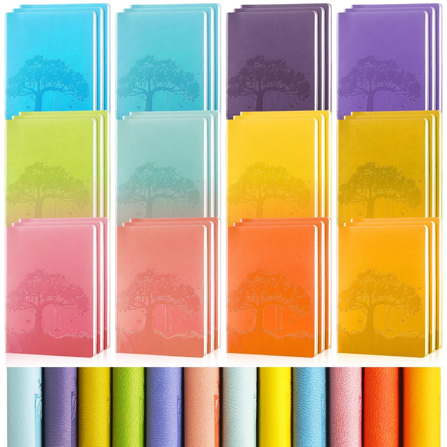 TaoBary A6 PU Leather Journals Notebook Bulk Colorful Tree Life Lined Journal Leather Cover Writing Notebook for Administrative Professionals Nurse Teacher Volunteer 128 Pages(Fresh Color,36 Pcs)