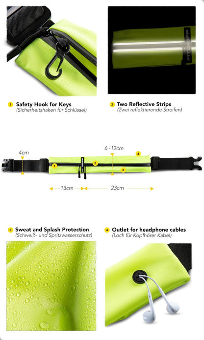 Fitgriff® Running Belt for Men & Women - Secure Jogging Pouch for Phone, Keys & Essentials - For All Cell Phones (Neon Yellow, 33.5" - 47.5" Waist Size)