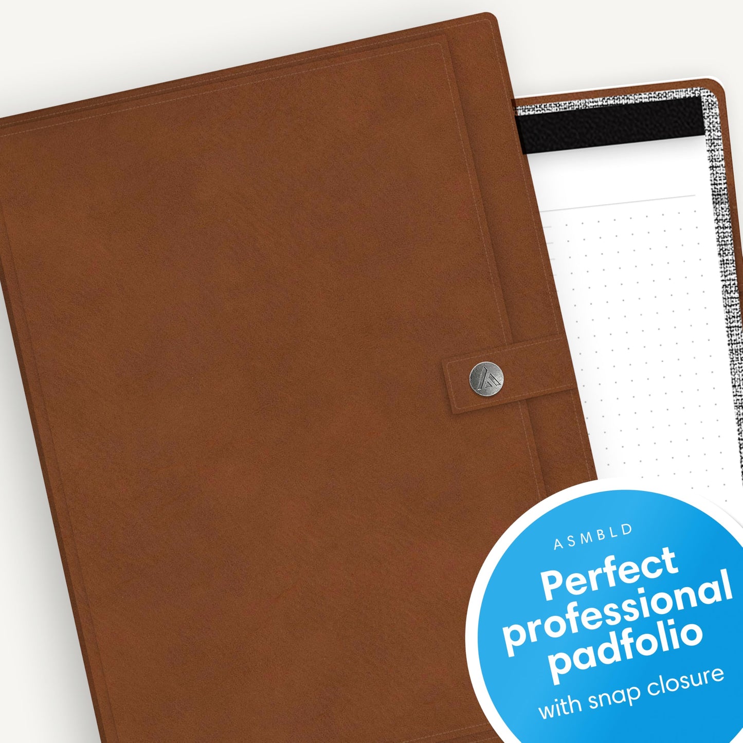 Blue Sky ASMBLD Faux Leather Padfolio, 12.13" x 9.45", Letter Size, Undated, Professional Portfolio with Notepad, Business Organizer for Meetings and Office, Tan