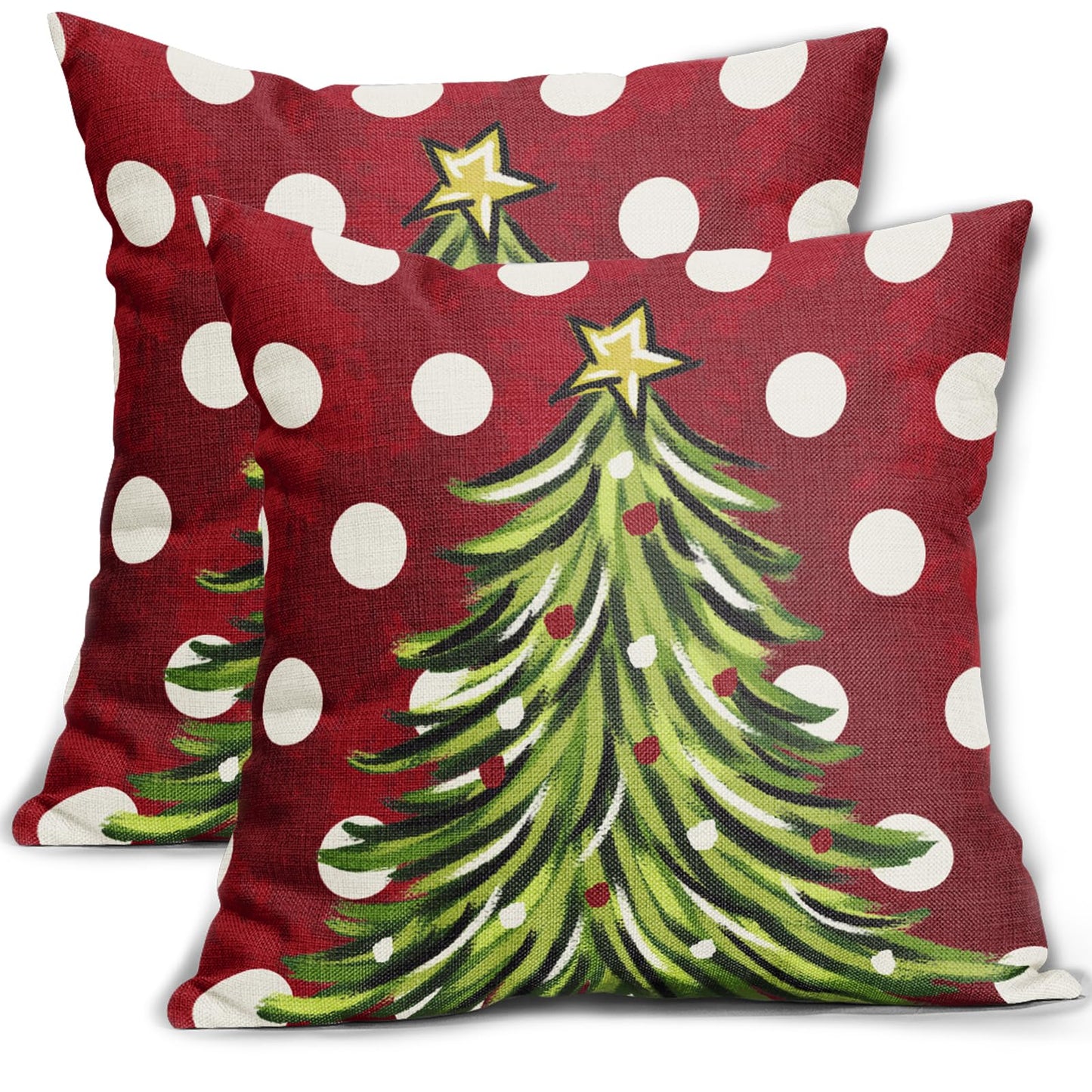 Sivirary Dark Red Christmas Pillow Covers 18x18 Inch Set of 2 Xmas Tree Polka Dots Holiday Decorative Winter Throw Pillowcases Outdoor Seasonal Farmhouse Cushion Cases Decor for Sofa Couch Bed