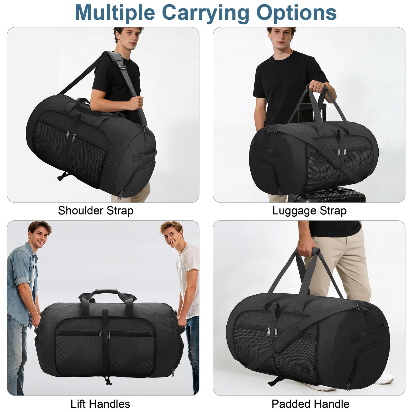 120L Foldable Waterproof Travel Duffel Bag for Men and Women with Shoe Compartment (Black, 120L)