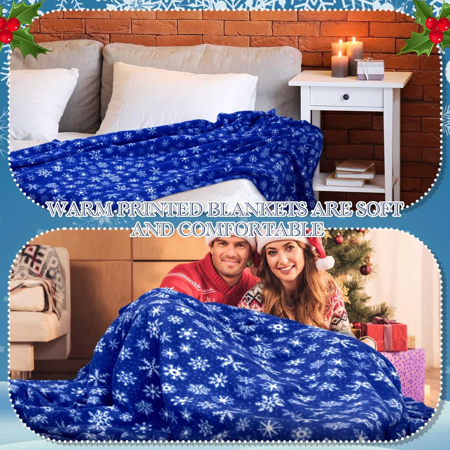 Moukeren 24 Pcs Christmas Snowflake Throw Blanket Bulk, 59 x 47 Inch Xmas Winter Throw Blanket Christmas Warm Soft Cozy Fleece for Home Bedding Couch Chair Gift (Dark Blue)