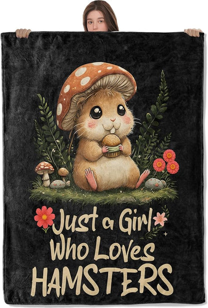 Hamster Mushroom Lightweight Throw Blanket, Whimsical Animal with Forest and Butterfly, Warm Soft Cozy Flannel Blankets, Couch Dorm Home Decor All Season Use, 80x60in, Gifts for Girls Women