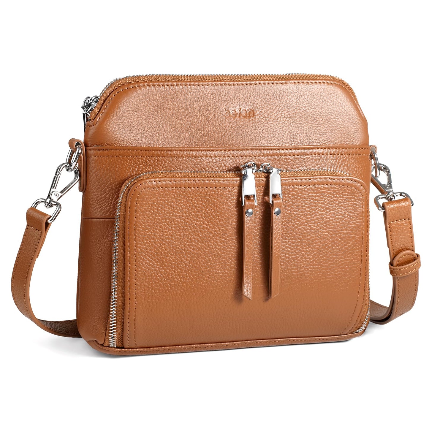 befen Genuine Leather Small Crossbody Purses for Women Shoulder Bags Cross Body Purse with Built in RFID Wallet Cognac Brown