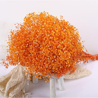 Dried Babys Breath Flowers Bouquet-17 Inch 2500+ Ivory Orange Dry Flowers, Natural Gypsophila Branches for Wedding Flowers, Table Vase Decor, DIY Wreath Floral, Home Office Party Garden Decoration