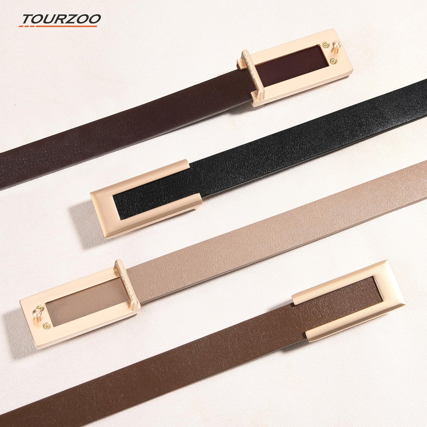 TOURZOO Genuine Leather Belts for Women Skinny Waist Belt for Dresses Jeans Pants with Gold Buckle