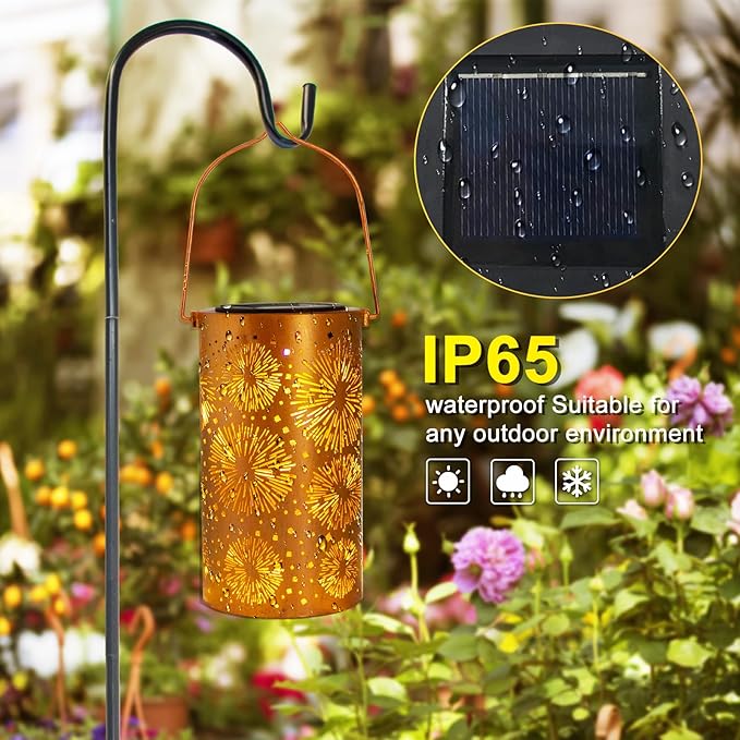 Fireworks Birthday Gifts for Women Mom Grandma Solar Lanterns Outdoor Waterproof Garden Decor Metal Hanging LED Decorative Light for Patio Yard Lawn Backyard Front Porch Gardening Gifts