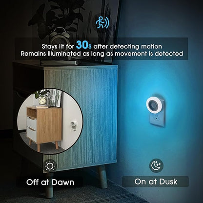 Briignite Motion Sensor Night Light Azure Blue, 2 Pack Night Lights Plug into Wall, Auto On/Off Motion Activation Nightlight, Energy-Saving 0.6W LED Blue Night Light, Ideal for Kids, Bedroom, Bathroom