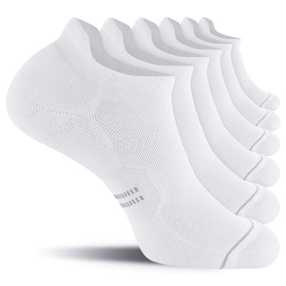 CelerSport 6 Pack Running Ankle Socks for Men and Women with Cushion, Low Cut No Show Athletic Socks, White, Shoe Size: 9-12