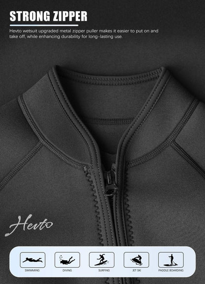 Hevto Wetsuits Men 2mm Neoprene Front Zip Shorty Wet Suit in Cold Water for Swimming Surfing Diving Snorkeling Paddle Boarding (M3-Blue, XL)
