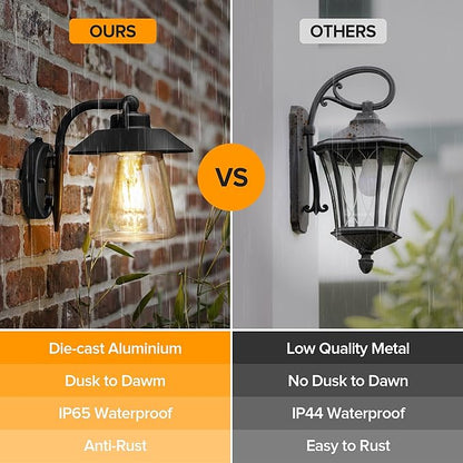 LUTEC Dusk to Dawn Outdoor Indoor Exterior Light Fixture, Farmhouse Barn Wall Sconce, Matte Black Finish Anti-Rust Wall Mount Light, Waterproof Wall lamp with Clear Glass for Porch, Exterior, Patio