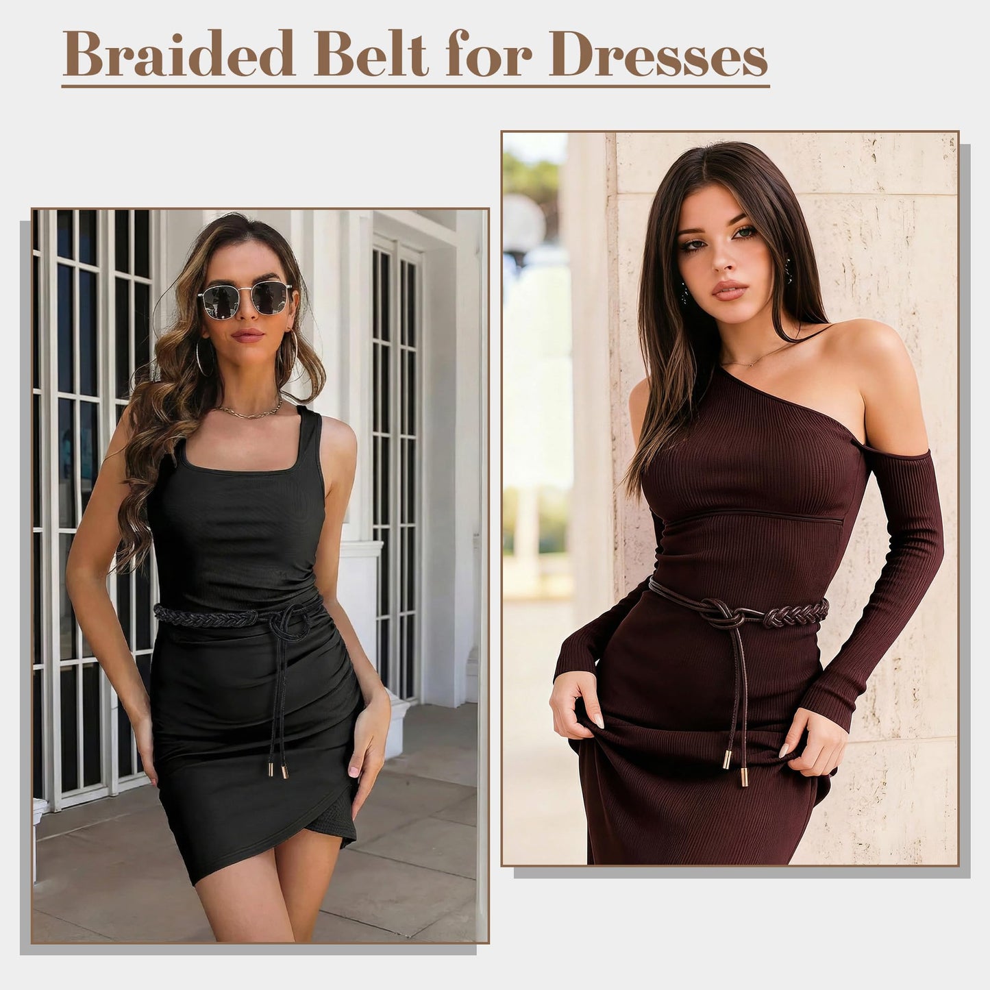 CHIC DIARY Women Braided PU Leather Rope Belt Adjustable Thin Waist Belt Boho Waist Wrap for Dresses