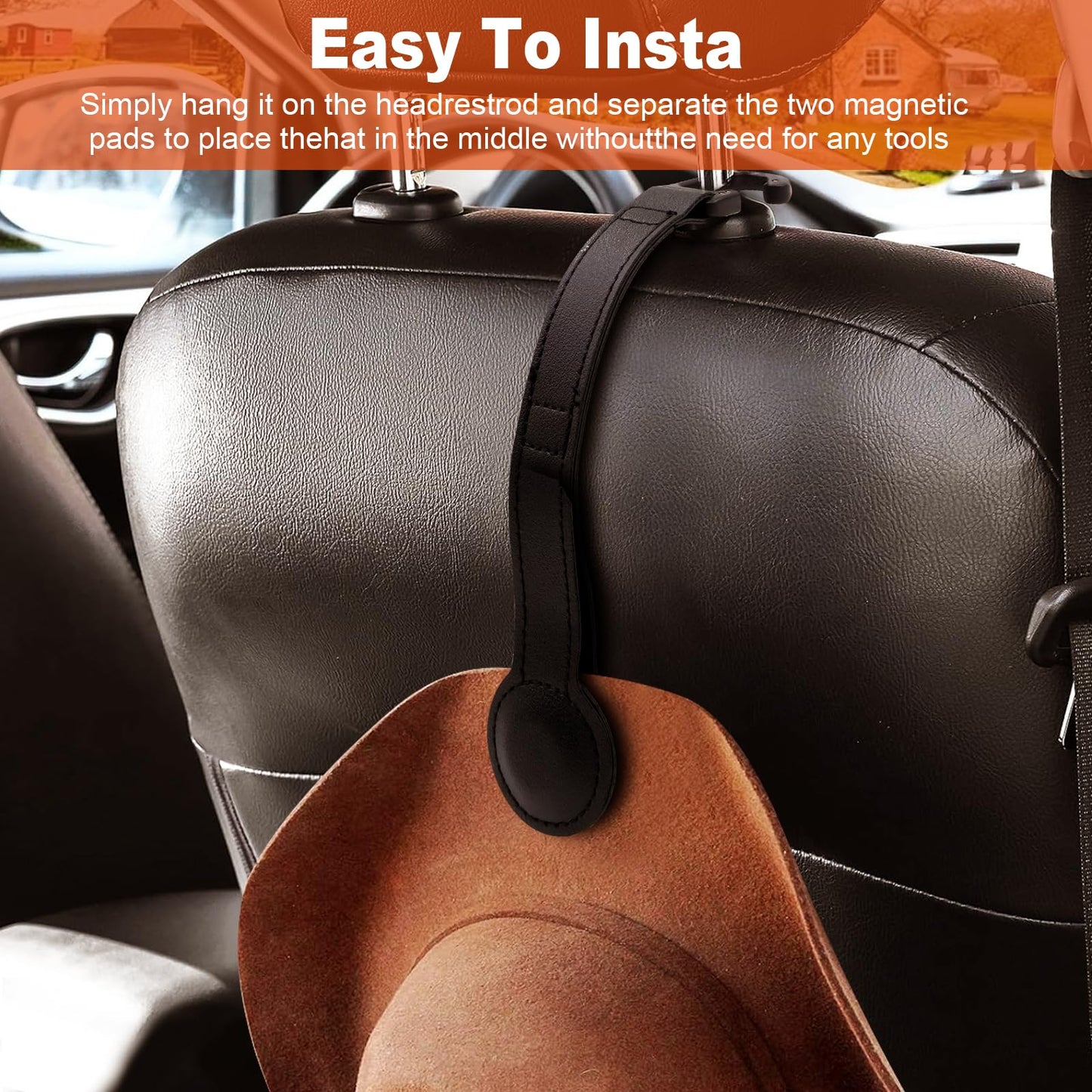 2 Pack Cowboy Hat Holder for Truck, Leather Magnetic Cap Clip, Truck Car Seat Hat Organizer Accessories for Men and Women, Suitable for Car, SUV, Pickup Seat Back Headrest Hat Clip Storage (Black)