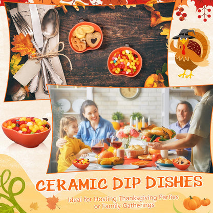 10 Pcs Fall Ramekins 6 oz Oven Safe Pumpkin Ceramic Ramekins Small Creme Dishes Dipping Pumpkins Baking Dish Thanksgiving Pumpkin Shaped Bowl Plates for Kitchen Party Snack Serving Dip Sauce Condiments