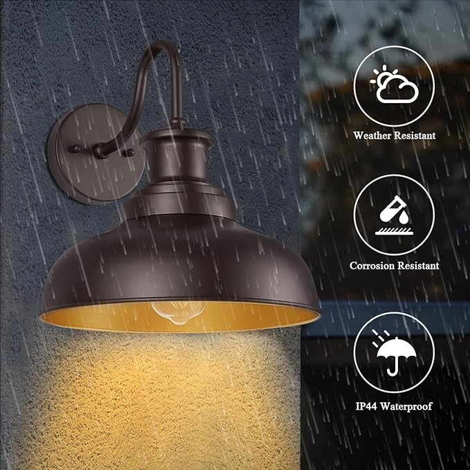 Outdoor Gooseneck Barn Lights Outdoor Wall Sconces Farmhouse Exterior Wall Mount Light Vintage Wall Lighting Fixture Industrial Bronze Lantern for Porch Entryway Garage Patio, 2 Pack