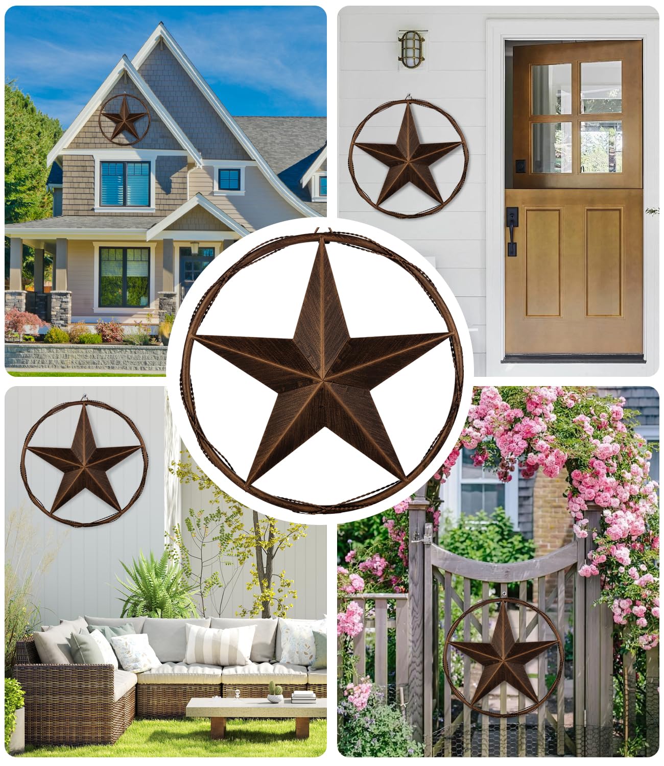 Ontrip 17.5" Metal Barn Star Wall Decor, Rustic Western Lone Star Metal Wall Art, Powder-Coated Iron, Indoor/Outdoor Porch Patio Fence Fireplace Farmhouse Decor, Housewarming Gift