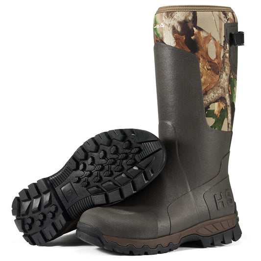 HISEA Men's Tall Boot with Arctic Ice Grip, Waterproof Rubber Rain Boots, Insulated Neoprene Warm Mud Boots for Outdoor Work Hunting