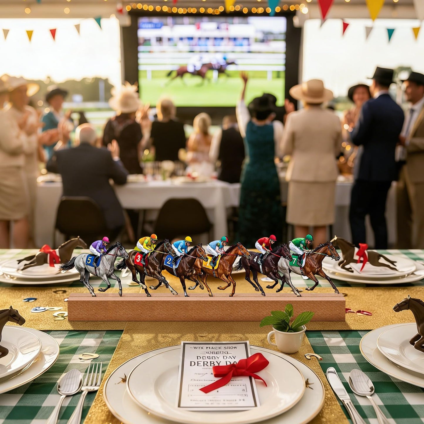 Yaocom Derby Party Decorations Metal Horse Racing Tabletop Sign Derby Birthday Decorations Horse Racing Table Centerpieces for Tiered Tray Office Home Shelf Mantel Indoor