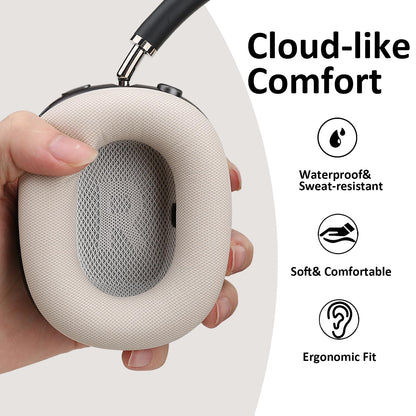 Laselan Upgraded Silicone Ear Cushions for AirPods Max Headphones 2024, Protein Leather Covered Ear Pads with Silicone & Memory Foam and Magnet (Starlight)