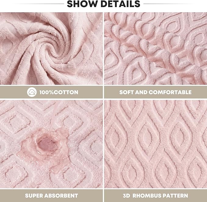 Artoid Mode 1 Pc Pink 3D Diamond Grid Jacquard Hand Towels