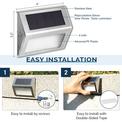 SOLPEX Solar Step Lights, 6 Pack Stair Lights, Outdoor Fence Lighting, Solar Powered Deck Lights Waterproof 4 LEDs for Stairway Patio Porch Pathway Walkway Garden (Cold White)