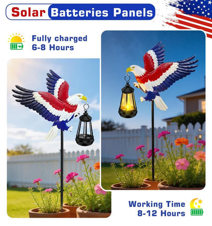 4th of July Decorations Outdoor Solar Lights, Solar Eagle Garden Lights with Lantern, Patriotic Eagle Stake Light for Yard Lawn Garden Patio, USA 250th Anniversary Decor for Memorial Day Veterans Day
