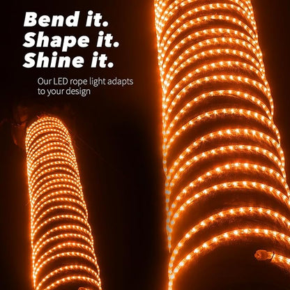 WYZworks 576LEDs 50ft LED Outside Rope Lights, Outdoor ETL Certified Waterproof Permanent 360 Degree Light Emitting, Flexible Tube, Connectable, Christmas Palm Tree Exterior Landscape, Orange