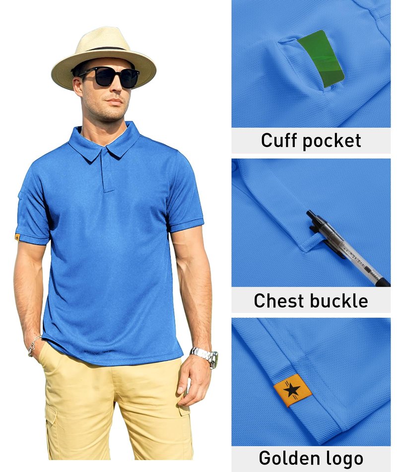 ZITY Mens Polo Shirt Short Sleeve Sports Tactical T-Shirt Athletic Golf Polos Daily Casual Stylish Collared Shirts for Men Lightblue 3X-Large