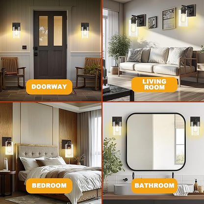 Wall Sconces Set of Two, Oil Rubbed Bronze Wall Scone with Switch, Bedside Wall Lamps, Sconces Decor Set, Bedroom Sconces, Modern Bathroom Light Fixtures with Clear Glass Shade