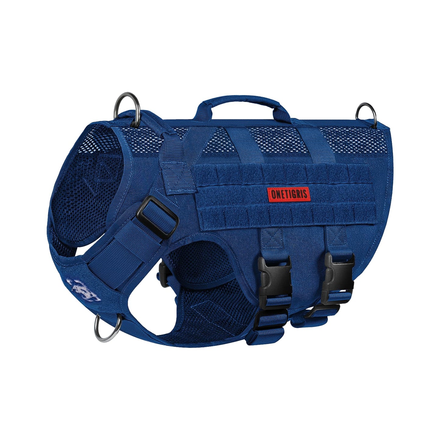 OneTigris Tactical Dog Harness for Small Medium Large Dogs, Mesh Design Service Dog Vest Breathable Military Dogs Molle Vests with Handles, Harness for Walking Hiking Training (Blue, L)