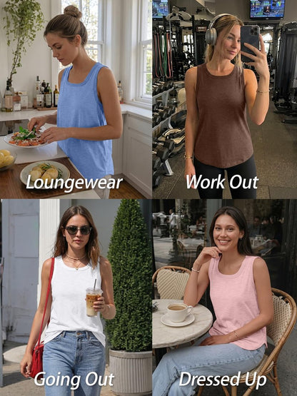 AUTOMET Womens Square Neck Tank Tops Loose Fit 2026 Summer Tops Clothes Fashion White S