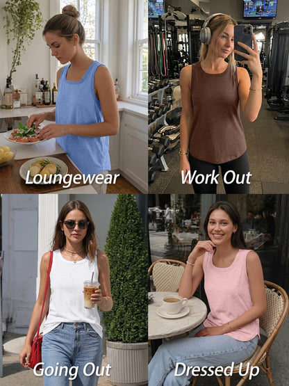 AUTOMET Womens Square Neck Tank Tops Loose Fit 2026 Summer Tops Clothes Fashion Black L