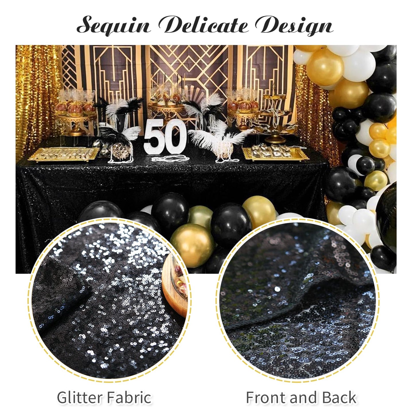 Sequin Table Clothes 50x102 inch Rose Gold Sequin Tablecloth Sequin Overlay Sparkle Table Decor for Wedding Sequin-50 x102 Black