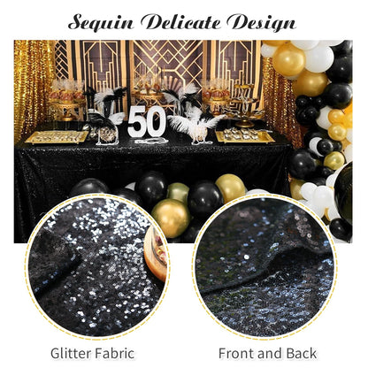 Sequin Table Clothes 50x102 inch Rose Gold Sequin Tablecloth Sequin Overlay Sparkle Table Decor for Wedding Sequin-50 x102 Black
