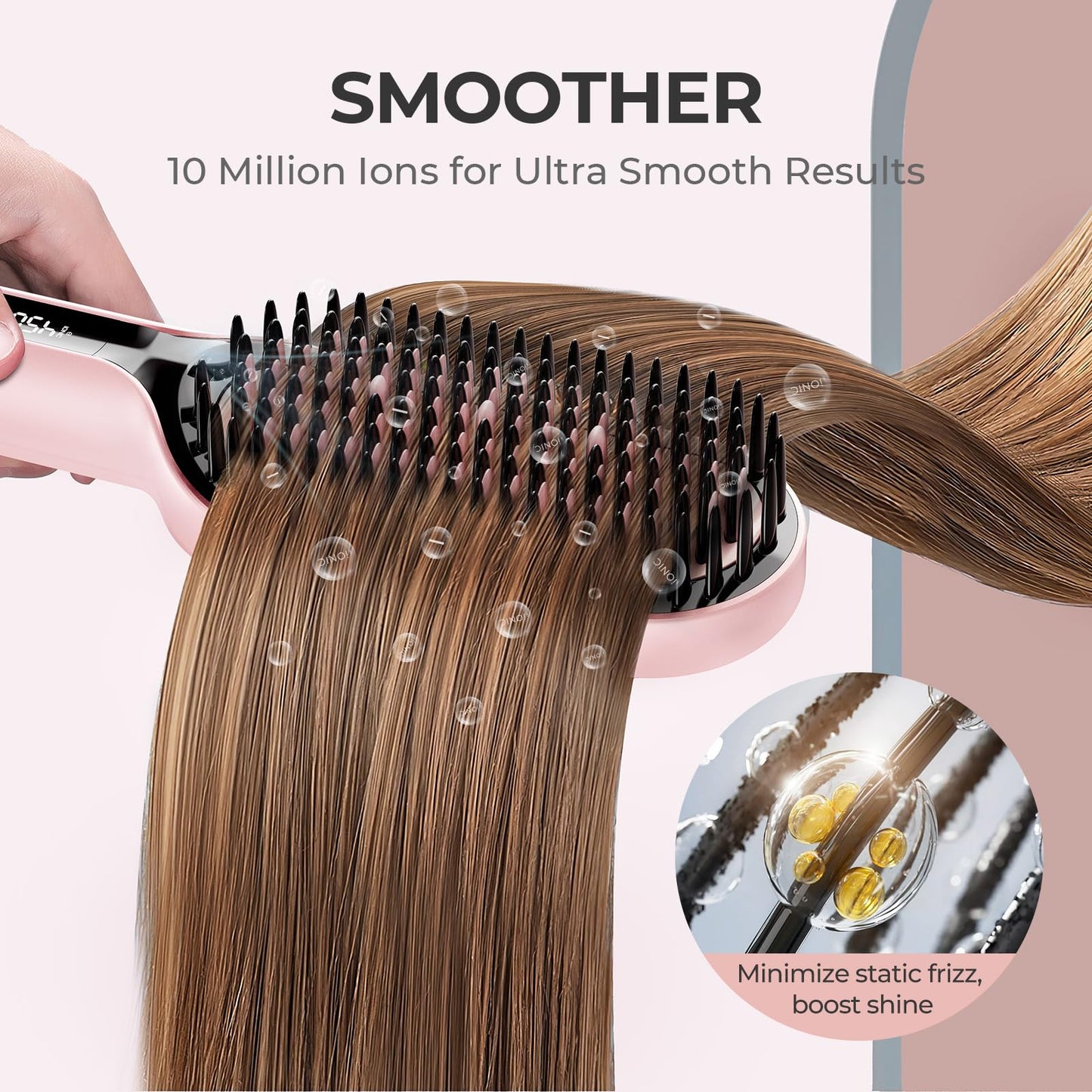 TYMO Hair Straightener Brush - Upgraded Ionic Plus Straightening Brush with Dense Bristles, 16 Temps, Dual Voltage | Ceramic Hot Comb for Women | Flat Iron for Thick Curly Hair, Black