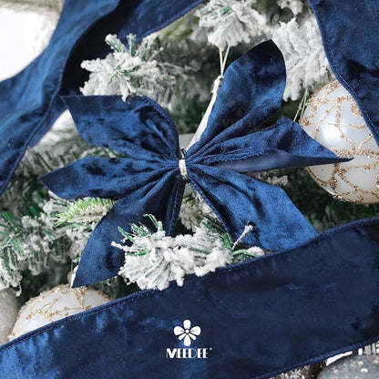 MEEDEE Navy Velvet Wired Ribbon 2.5 inch with 10 Yards Thick Christmas Velvet Ribbon for Tree, Gift Wrapping, Garlands, Christmas Wreaths, Bows, Crafts Supply, Seasonal Decorations