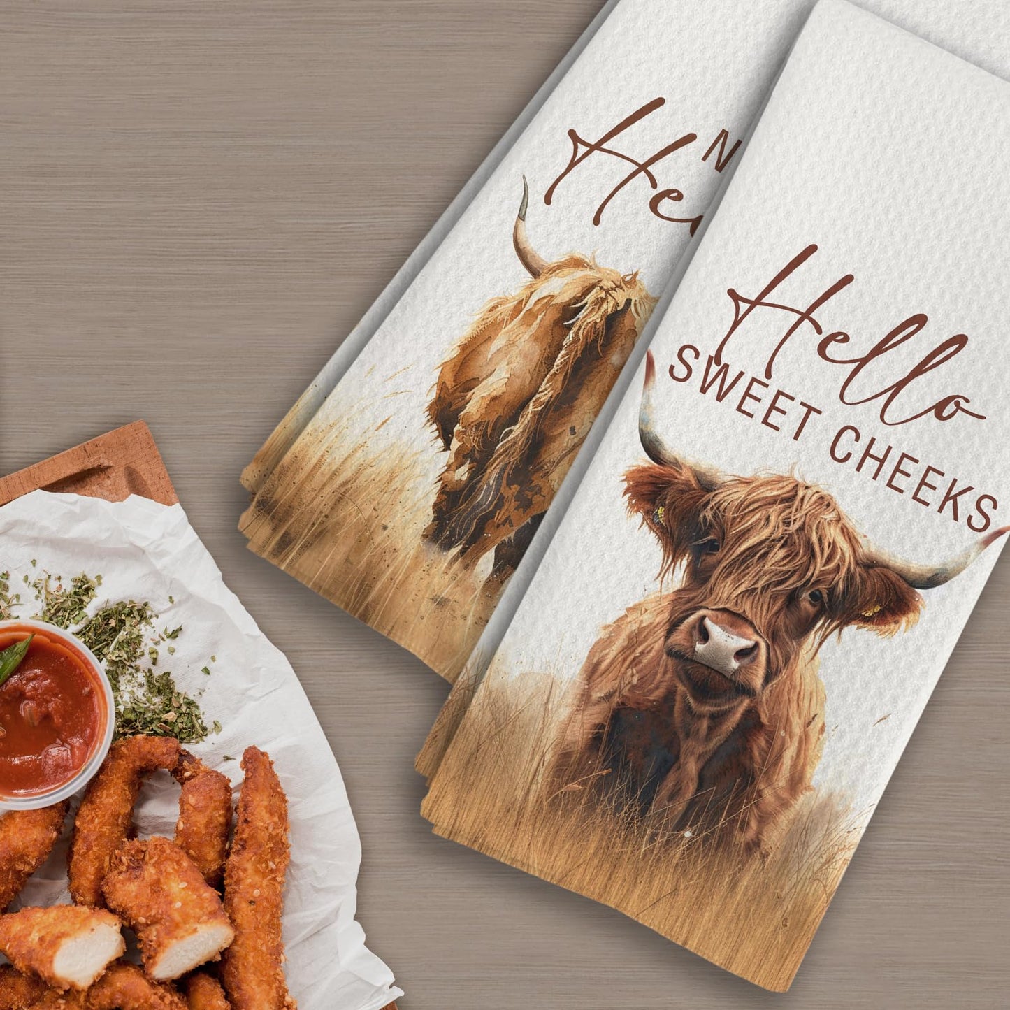 Qeheb Western Highland Cow Bathroom Decor Towels, Farmhouse Hello Sweet Cheeks Hand Towel Decorative Set, Christmas Bathroom Decor, Christmas Highland Cow Lover Gifts Hand Dish Tea Towels 16x24in