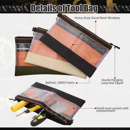 BESARME 6 Pcs 11.8" Clear Tool Pouch Tool pouch Bags Zipper tool pouch with Heavy Duty Mesh Window