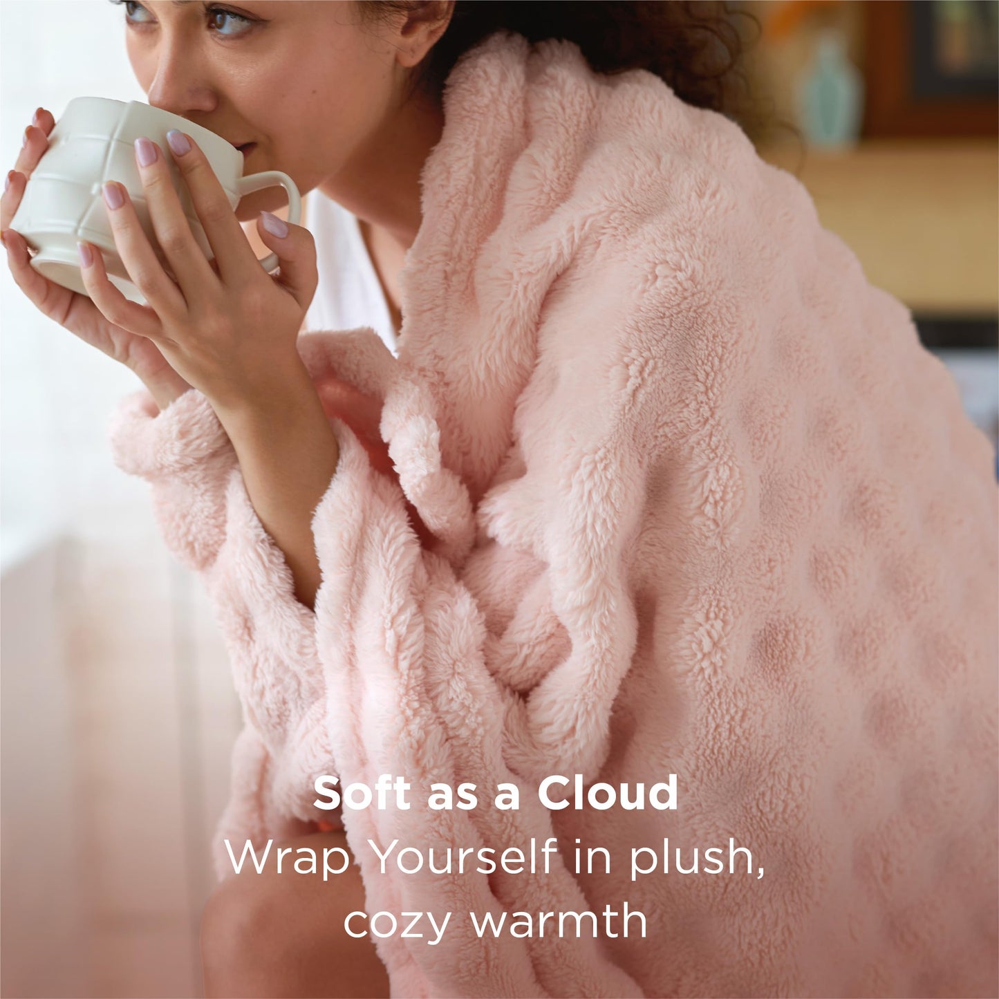 Bedsure 3D Fleece Bubble Blanket for Couch - Cute Pink Twin Blanket for Teen Girl Bed College Dorm Room Decor - Luxury Soft Cozy Birthday Gift for Women Girls, Lightweight,Light Pink, 60"×80"