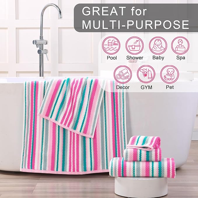 Pink Soft Towel Set, 2 Bath 28"x52", 2 Hand 16"x27", 2 Wash Cloth 13"x13