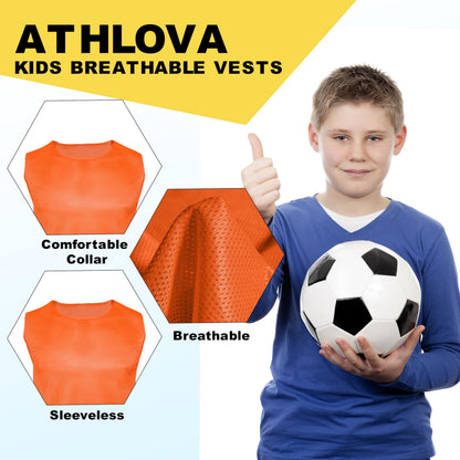 ATHLOVA Kids Scrimmage Vests - Mesh Practice Jerseys for Soccer, 18 Red & 18 Blue