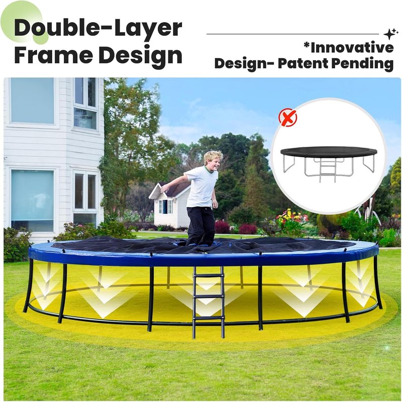 Zupapa 16FT Trampoline with Safety Enclosure Net - 1800LBS Capacity, No-Gap Design, Non-Slip Ladder for Kids & Family Outdoor Fun