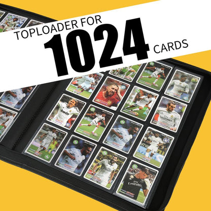 16 Pocket Ringless Side Loading Trading Card Binder, 1024 Cards PU Fixed Page Zipper Card Album for TCG Sports Game Cards, Not Fit Top Loaders(Lake Blue)