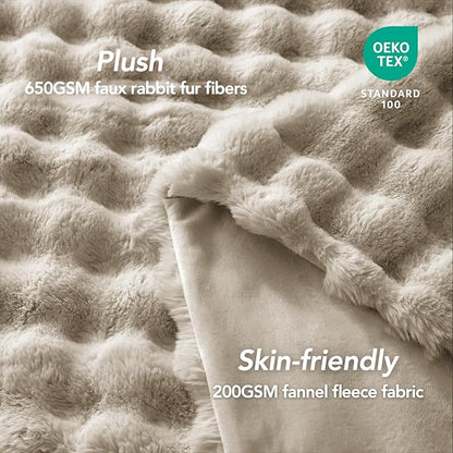 L'AGRATY Faux Rabbit Fur Blanket: 50" x 60" Luxury Soft Fluffy Thick Fur Throw Blanket for Couch Bed Sofa - Cozy Plush Bubble Blankets for Winter: Warm Flannel Fleece Decorative Blanket(Castle Grey)