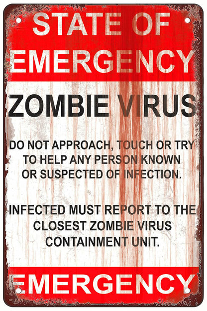 Rosefinch Stone Warning Zombie Virus Funny Halloween Man Cave Retro Metal Sheet Signs, Wall Decoration of Bars, Bedroom, Room,Restaurants,Garage, Home,cafes and Bars, 8 x 12
