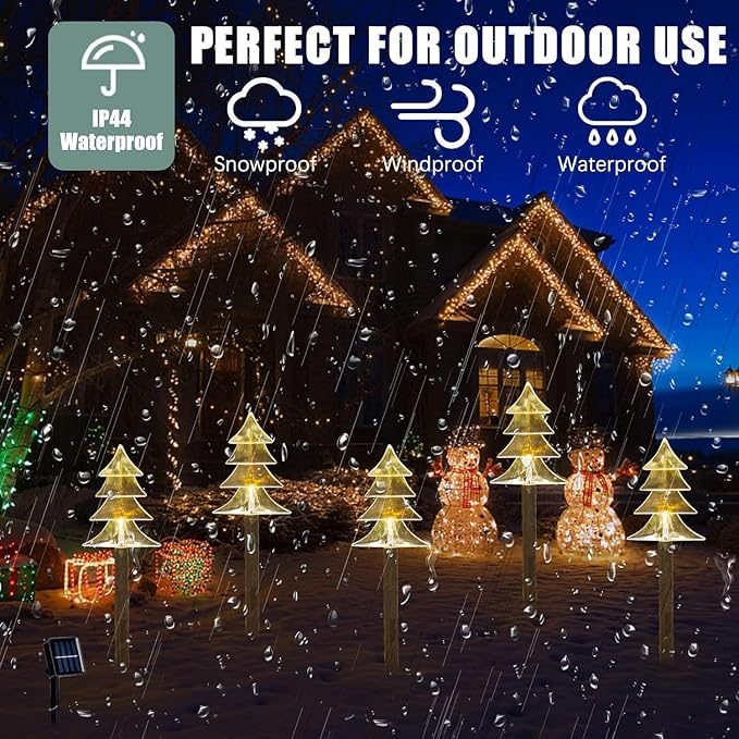 Christmas Solar Pathway Lights, Solar Tree Lights with Stake Landscape Lights Outdoor Waterproof Christmas Decorative Lights for Garden Yard Lawn Patio Walkway, 10 Pack