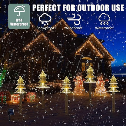 Christmas Solar Pathway Lights, Solar Tree Lights with Stake Landscape Lights Outdoor Waterproof Christmas Decorative Lights for Garden Yard Lawn Patio Walkway, 10 Pack