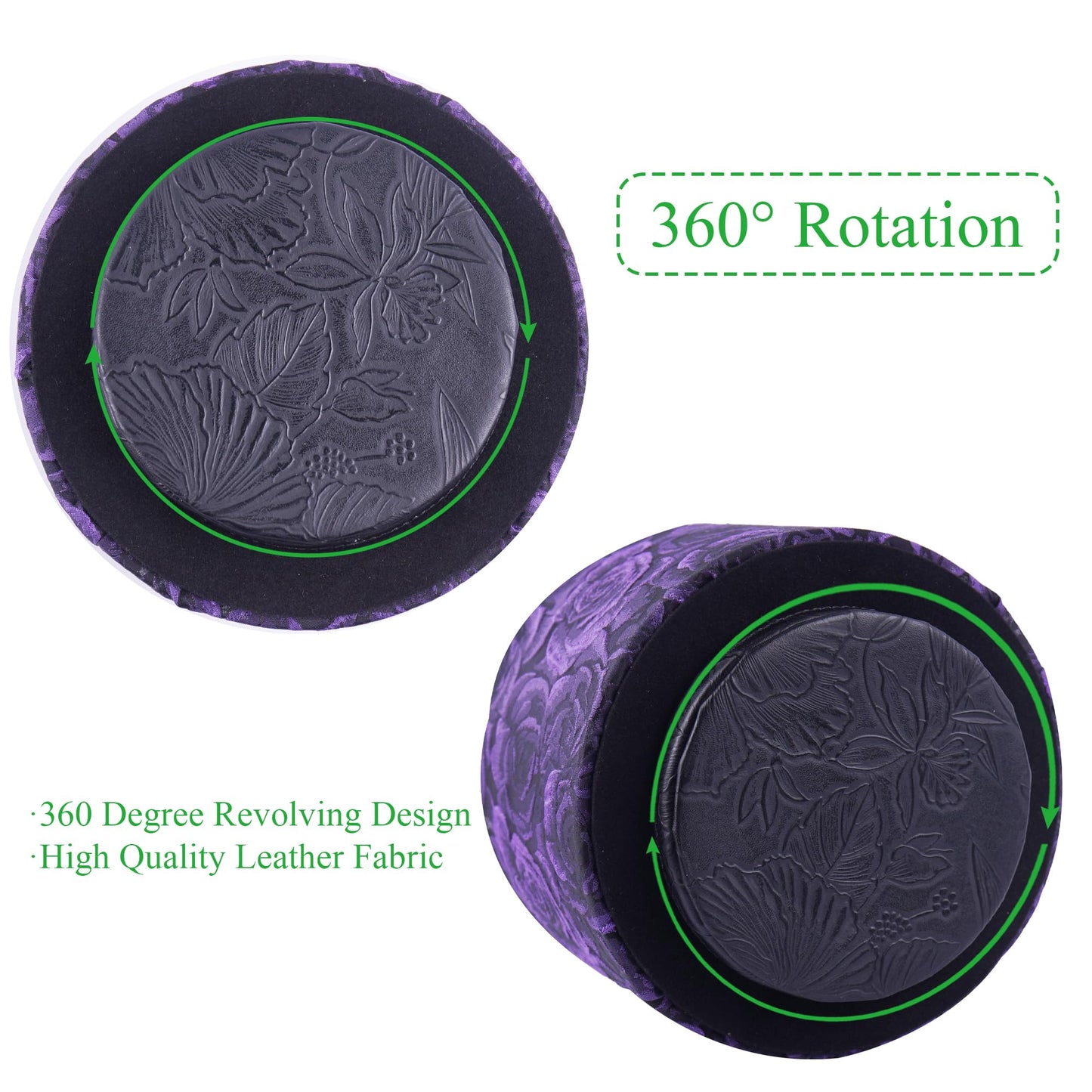 QIELIZI Round Leather Art Supply Organizer,Remote Control Holder,360 Degree Rotating,Multi-Functional Pencil Holder,4 Compartments Desktop Stationary Organizer(1-3D Rose Purple)